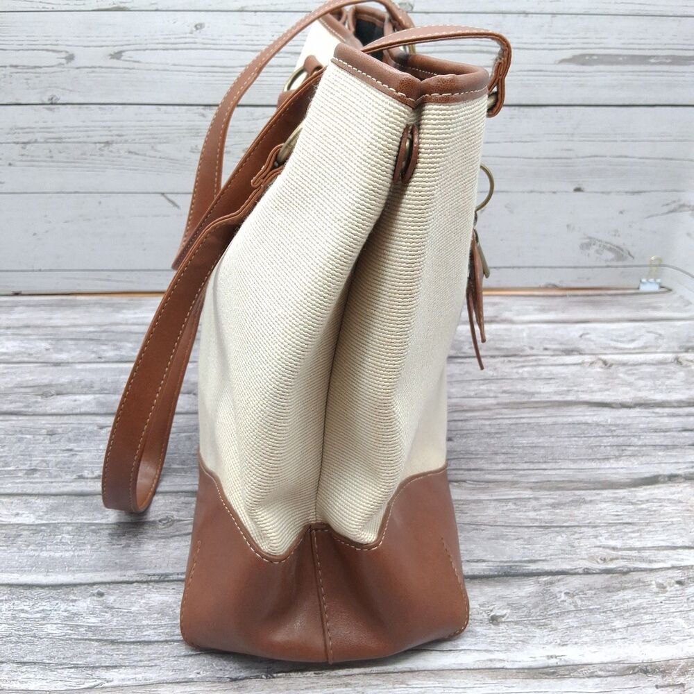 VTG Coldwater Creek Handbag Y2K Purse Tan W/Brown Faux Leather Trim & Coin Purse - Picture 7 of 16